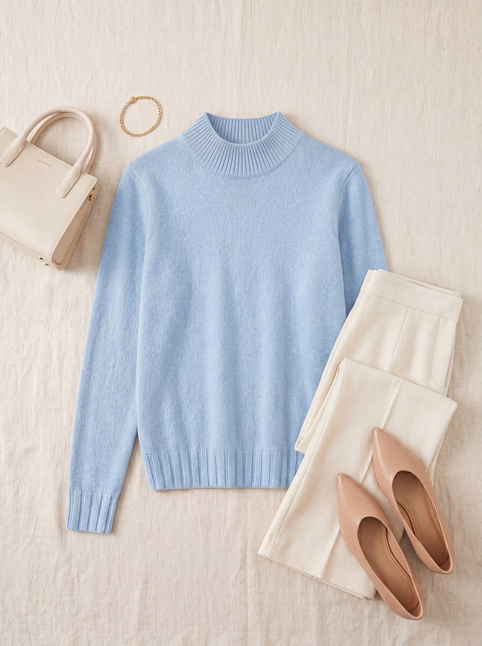 Women's High Neck Long Sleeve Wool Sweater — Light Blue