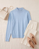 Women's High Neck Long Sleeve Sweater — Light Blue