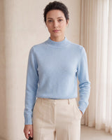 Women's High Neck Long Sleeve Sweater — Light Blue