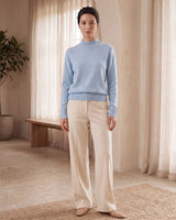 Women's High Neck Long Sleeve Sweater — Light Blue