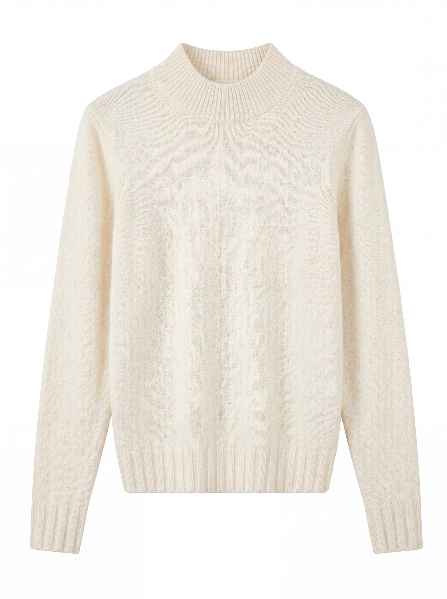 Women's High Neck Long Sleeve Wool Sweater — White
