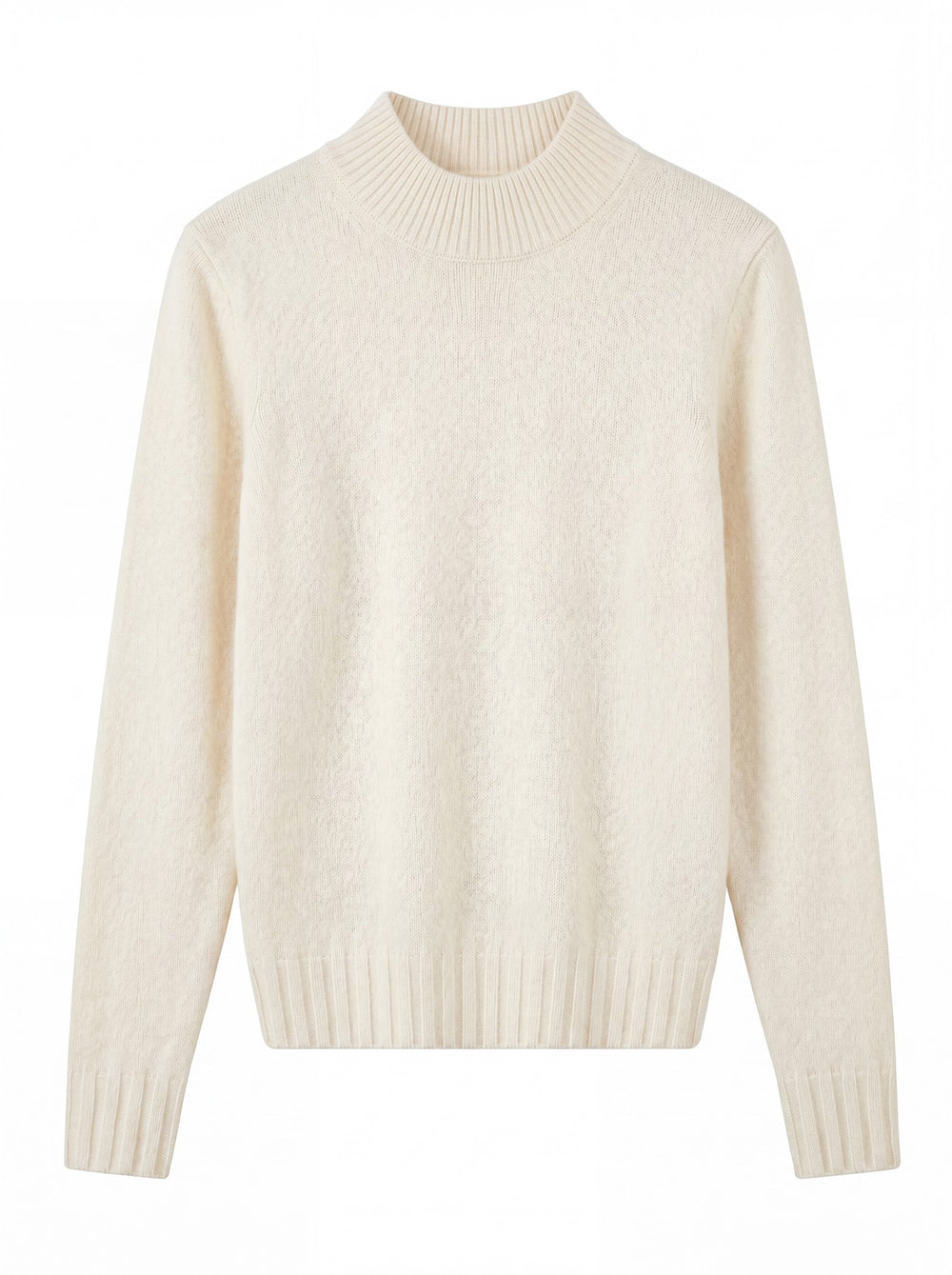 Women's High Neck Long Sleeve Wool Sweater — White