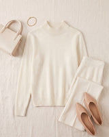 Women's High Neck Long Sleeve Sweater — White