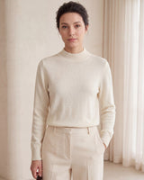 Women's High Neck Long Sleeve Sweater — White