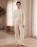 Women's High Neck Long Sleeve Sweater — White