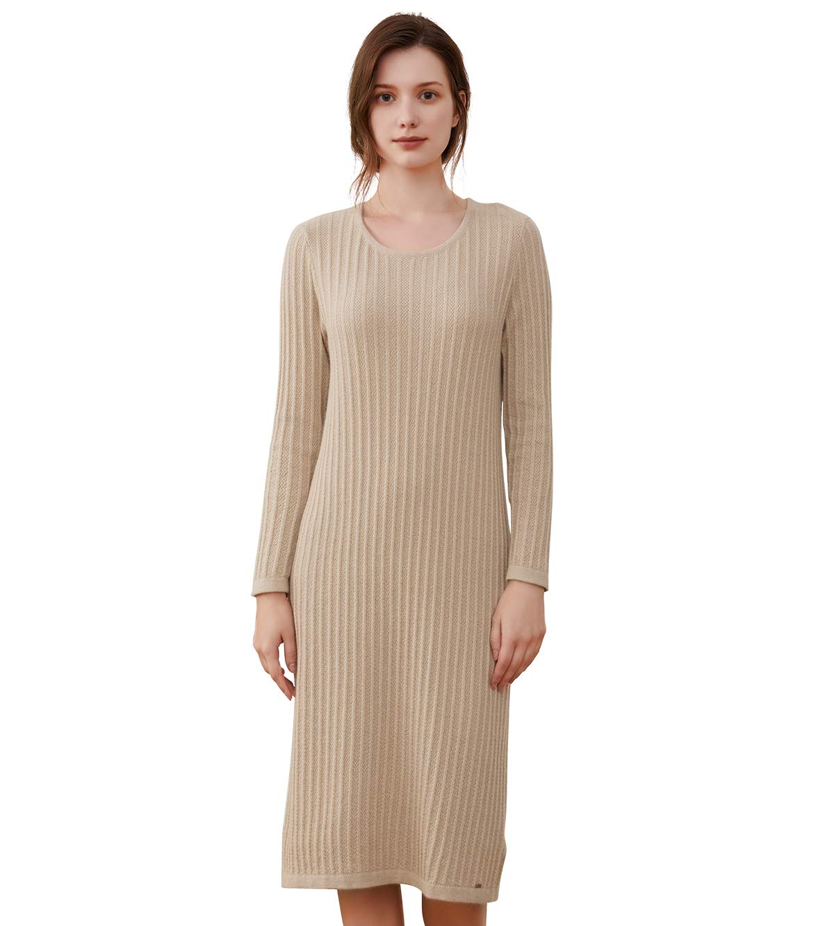 Women's Ribbed Knit Midi Dress — Beige