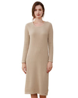 Women's Ribbed Knit Midi Dress — Beige