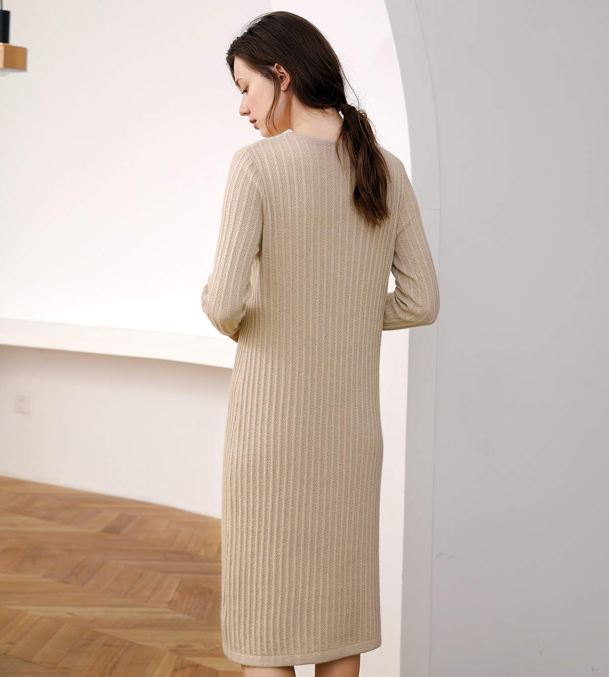 Women's Ribbed Knit Midi Dress — Beige
