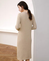 Women's Ribbed Knit Midi Dress — Beige