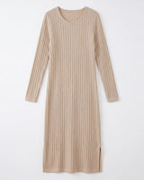 Women's Ribbed Knit Midi Dress — Beige