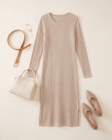 Women's Ribbed Knit Midi Dress — Beige