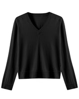 Women's V-Neck Wool Sweater — Black