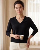 Women's V-Neck Wool Sweater — Black