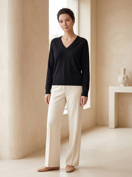 Pull en laine à col V pour femme