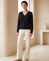 Women's V-Neck Wool Sweater — Black