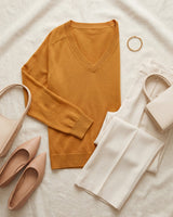 Women's V-Neck Wool Sweater — Brown