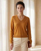 Women's V-Neck Wool Sweater — Brown
