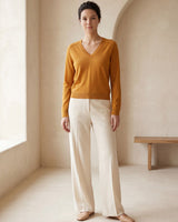 Women's V-Neck Wool Sweater — Brown