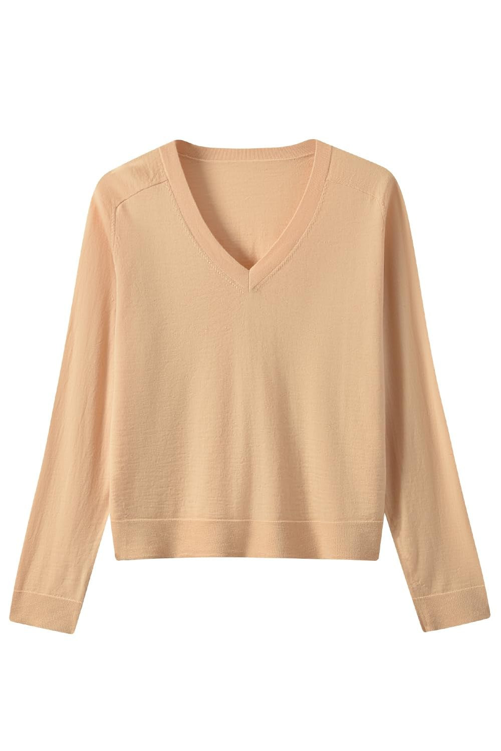 Women's V-Neck Wool Sweater — Camel