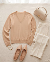 Women's V-Neck Wool Sweater — Camel