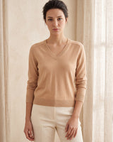 Women's V-Neck Wool Sweater — Camel
