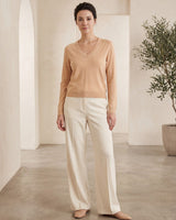 Women's V-Neck Wool Sweater — Camel