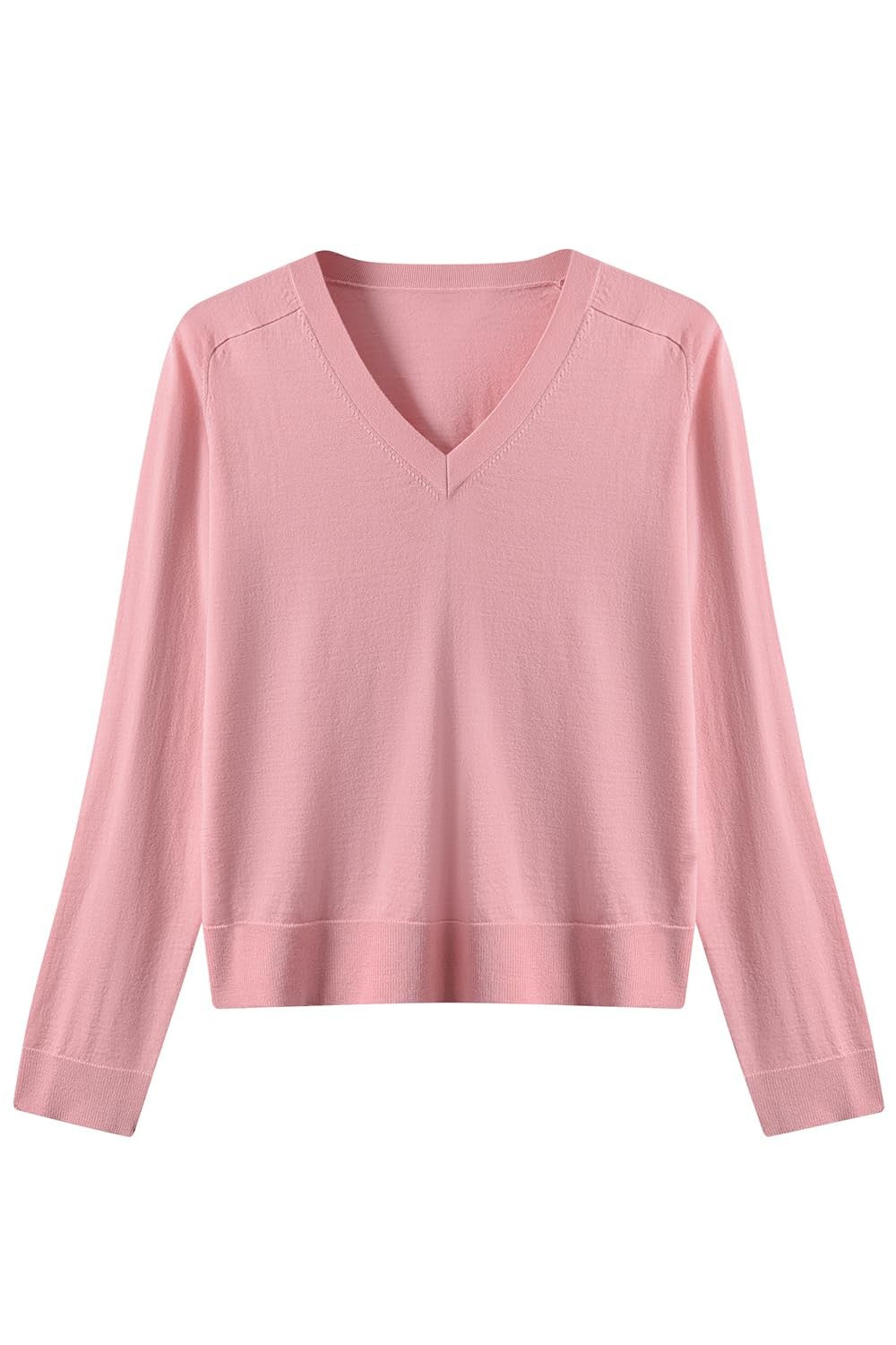 Women's V-Neck Wool Sweater — Pink