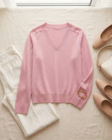 Women's V-Neck Wool Sweater — Pink