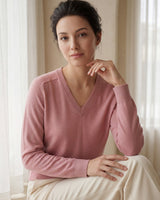 Women's V-Neck Wool Sweater — Pink