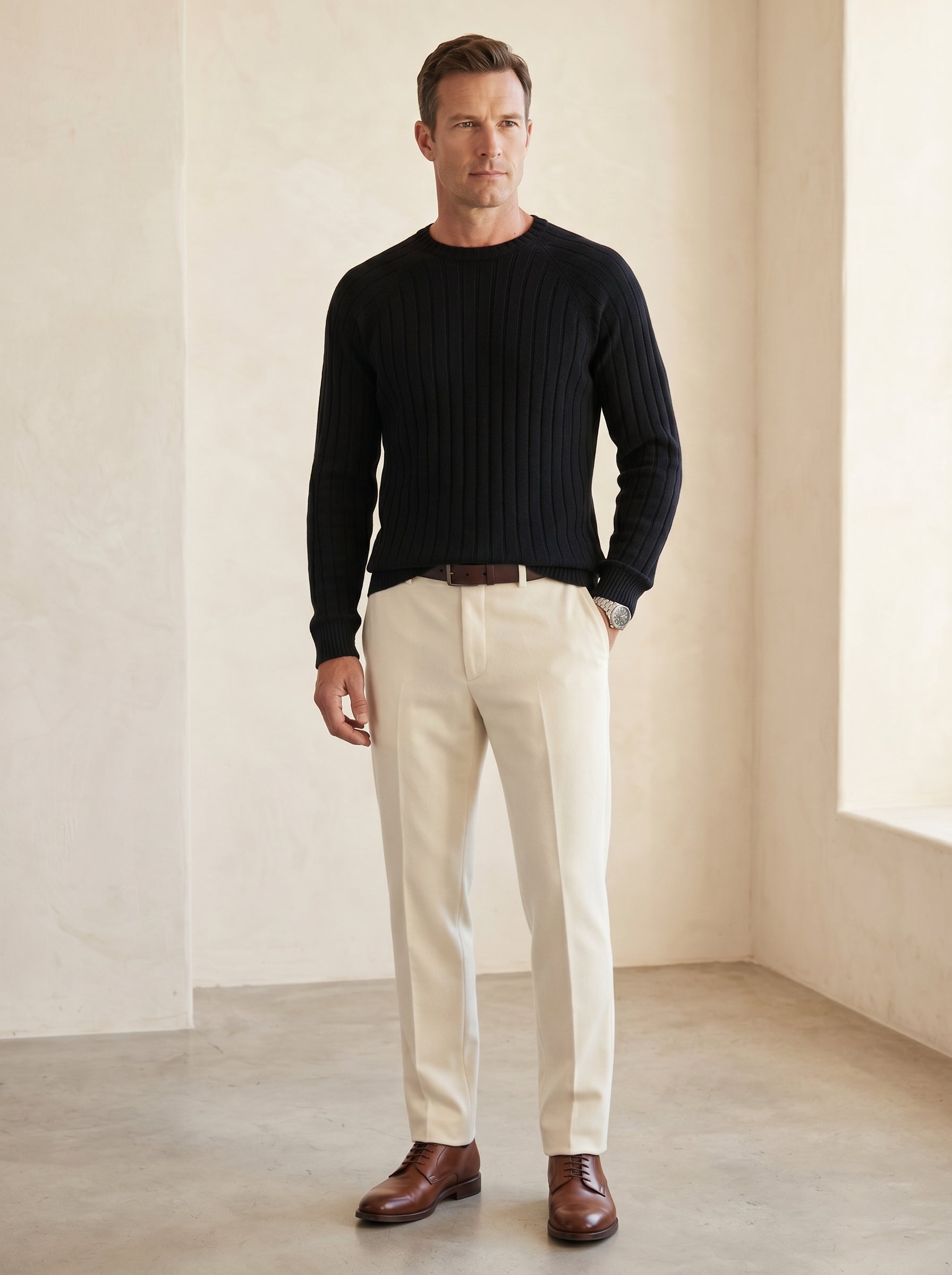 Men's Wool Crew Neck Pullover — Black