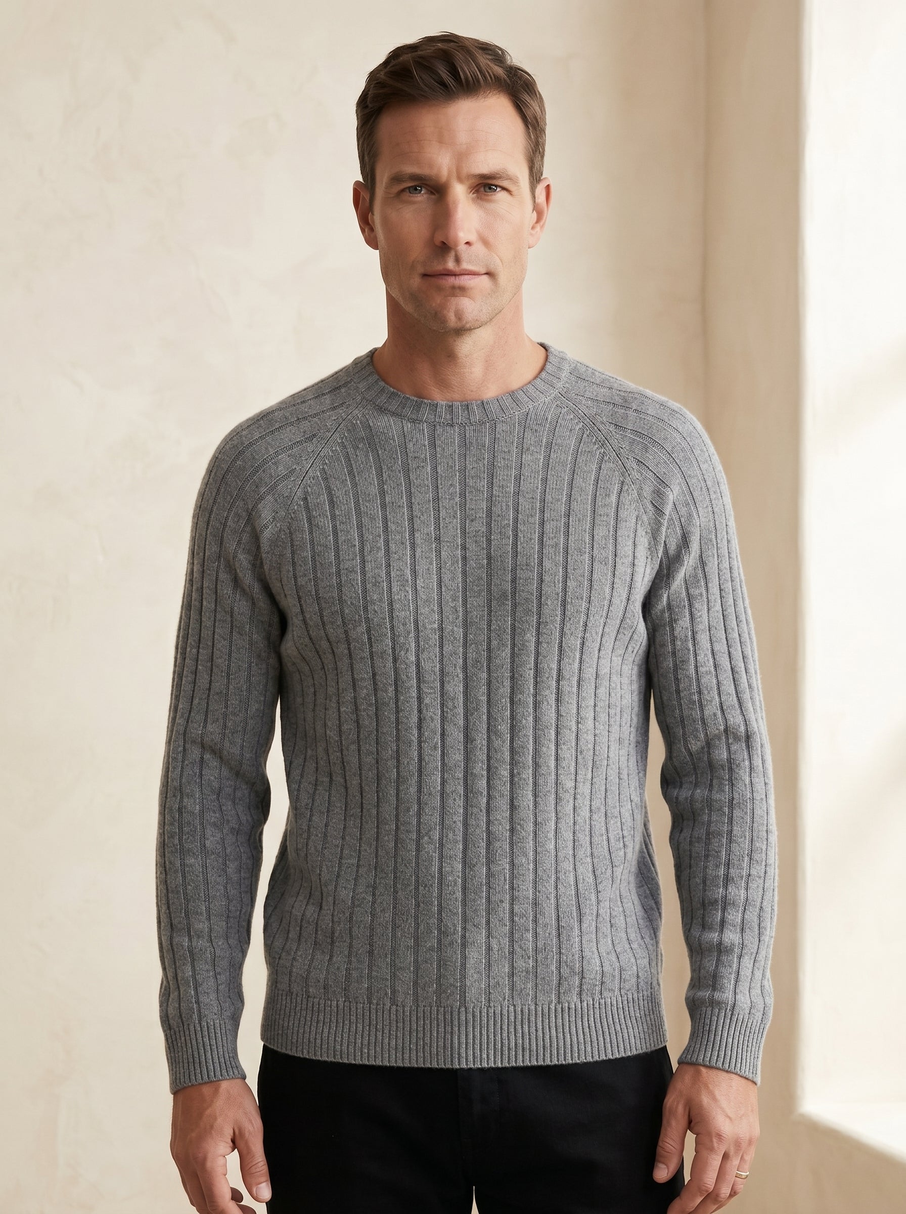 Men's Wool Crew Neck Pullover — Grey