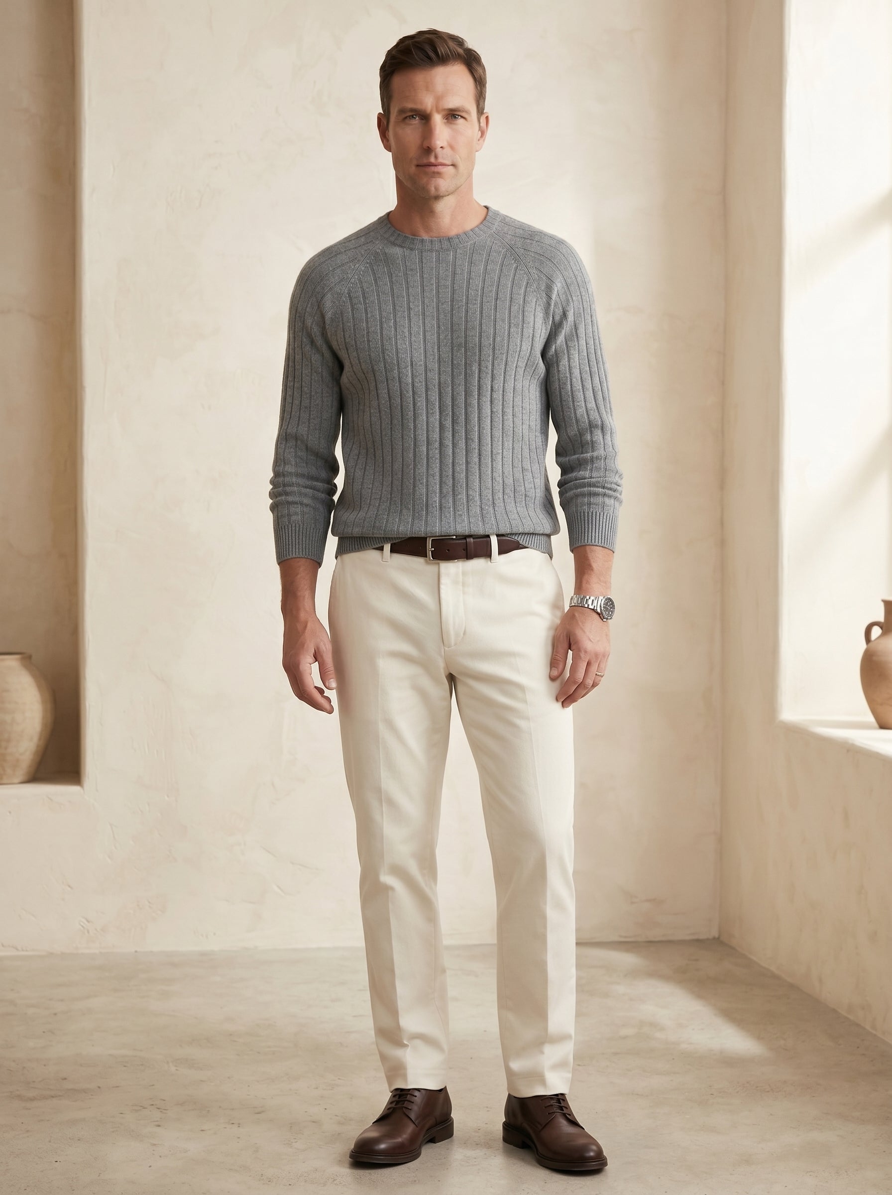 Men's Wool Crew Neck Pullover — Grey