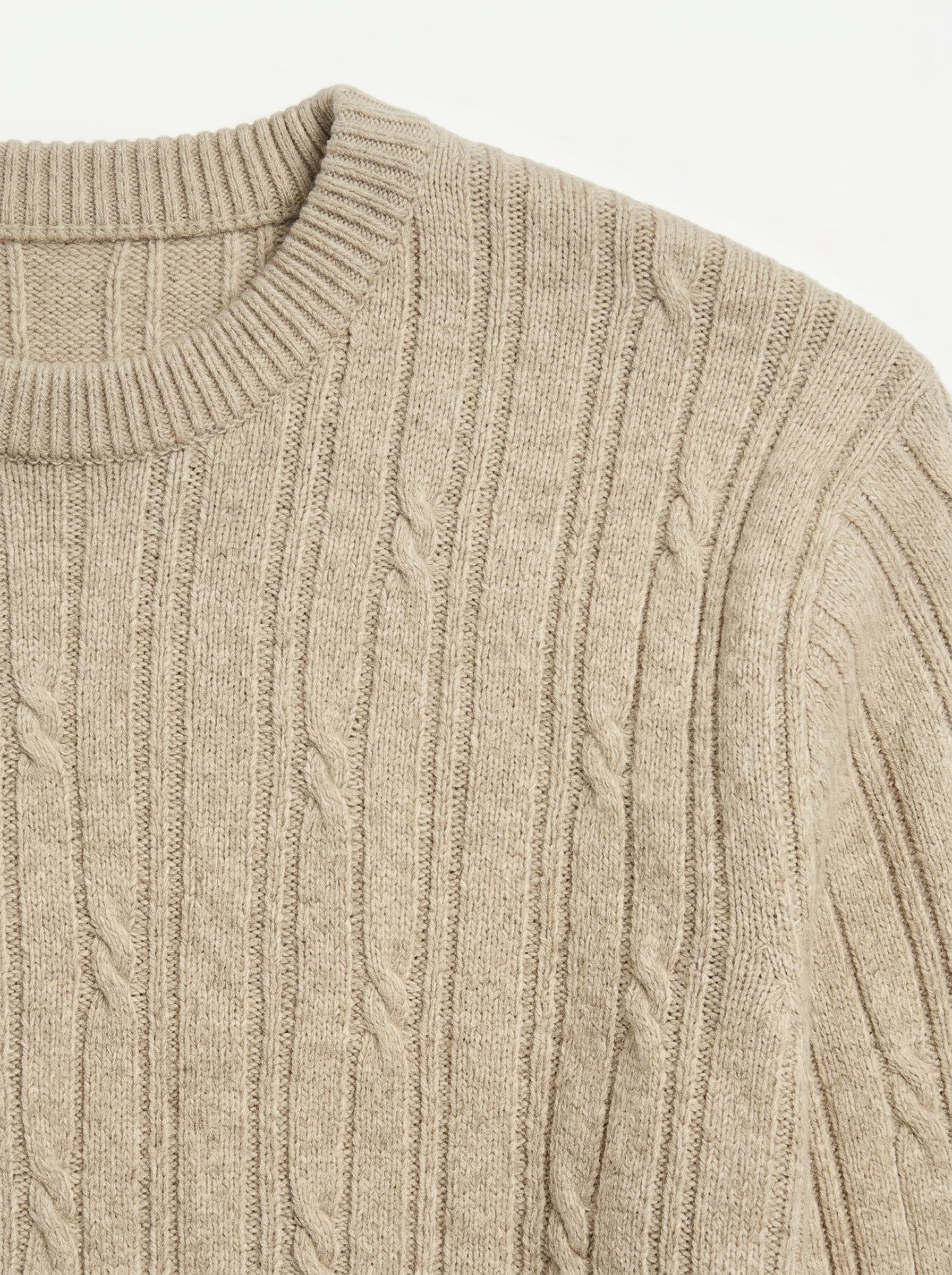 Men's Wool Thermal Stitch Crew Neck Pullover — Beige