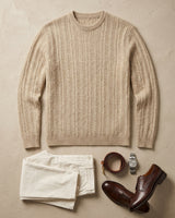 Men's Wool Thermal Stitch Crew Neck Pullover — Beige
