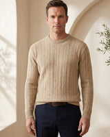 Men's Wool Thermal Stitch Crew Neck Pullover — Beige