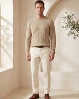 Men's Wool Thermal Stitch Crew Neck Pullover — Beige