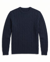 Men's Wool Thermal Stitch Crew Neck Pullover — Navy