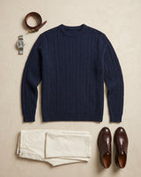 Men's Wool Thermal Stitch Crew Neck Pullover — Navy
