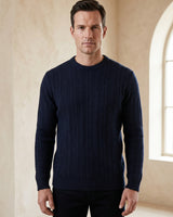Men's Wool Thermal Stitch Crew Neck Pullover — Navy
