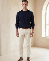 Men's Wool Thermal Stitch Crew Neck Pullover — Navy