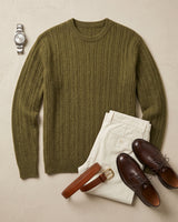 Men's Wool Thermal Stitch Crew Neck Pullover — Olive