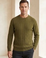 Men's Wool Thermal Stitch Crew Neck Pullover — Olive