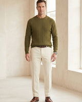 Men's Wool Thermal Stitch Crew Neck Pullover — Olive