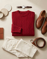 Men's Wool Thermal Stitch Crew Neck Pullover — Red