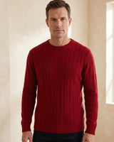 Men's Wool Thermal Stitch Crew Neck Pullover — Red