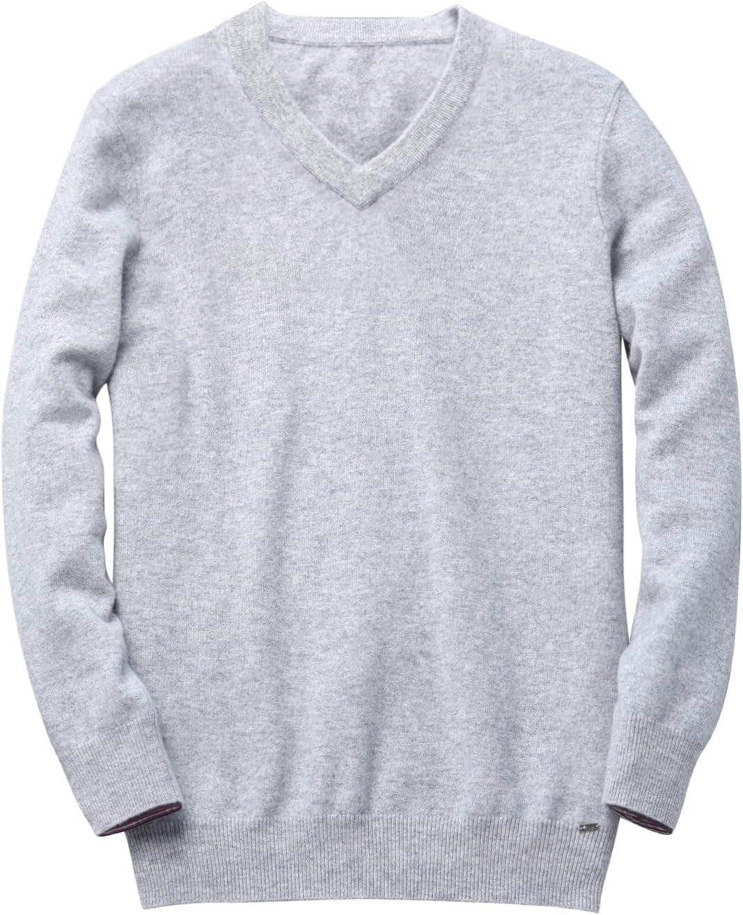 Men's V-Neck Cashmere Sweater — Light Grey