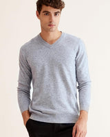 Men's V-Neck Cashmere Sweater — Light Grey