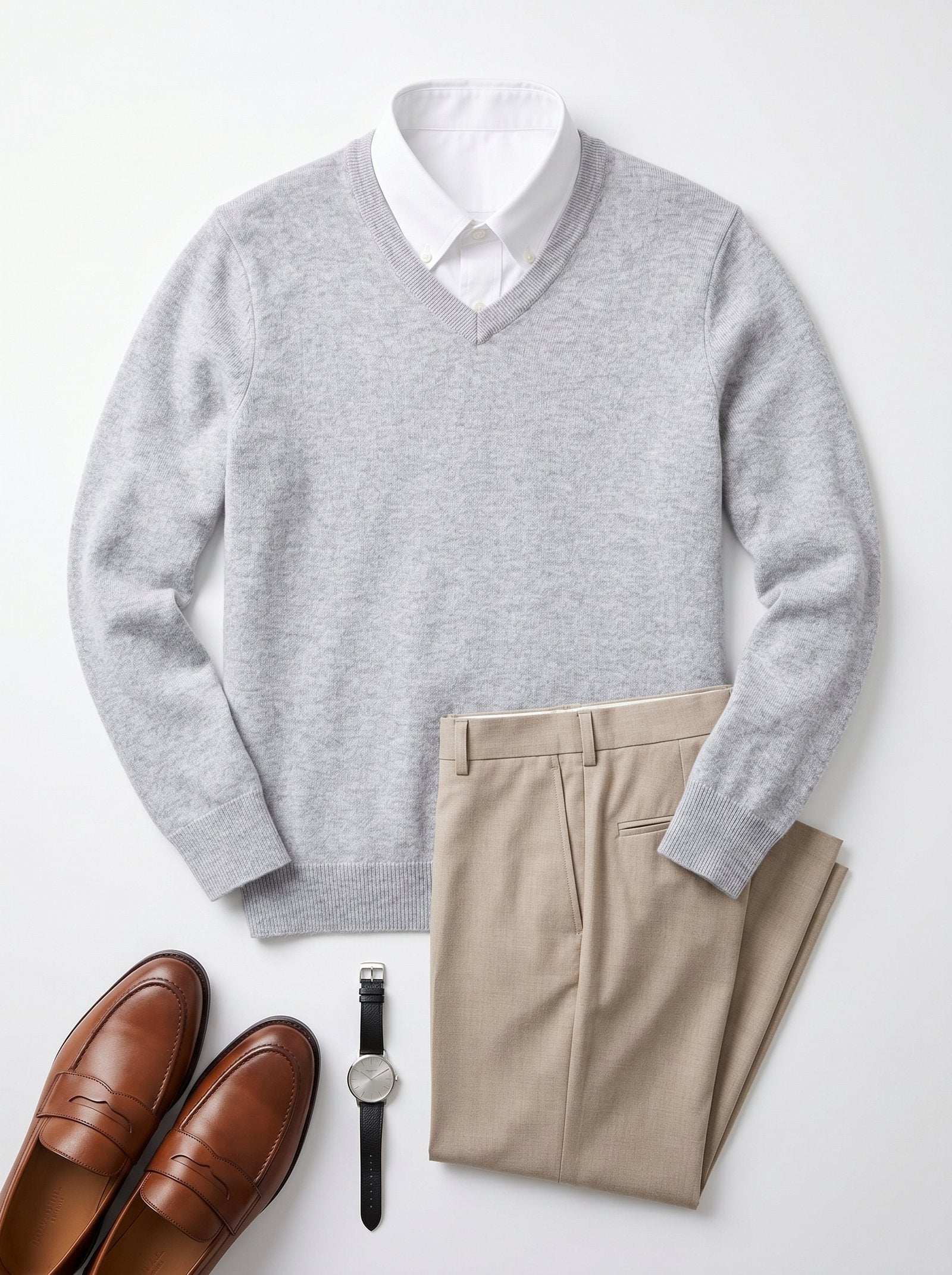 Men's V-Neck Cashmere Sweater — Light Grey