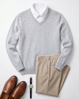 Men's V-Neck Cashmere Sweater — Light Grey