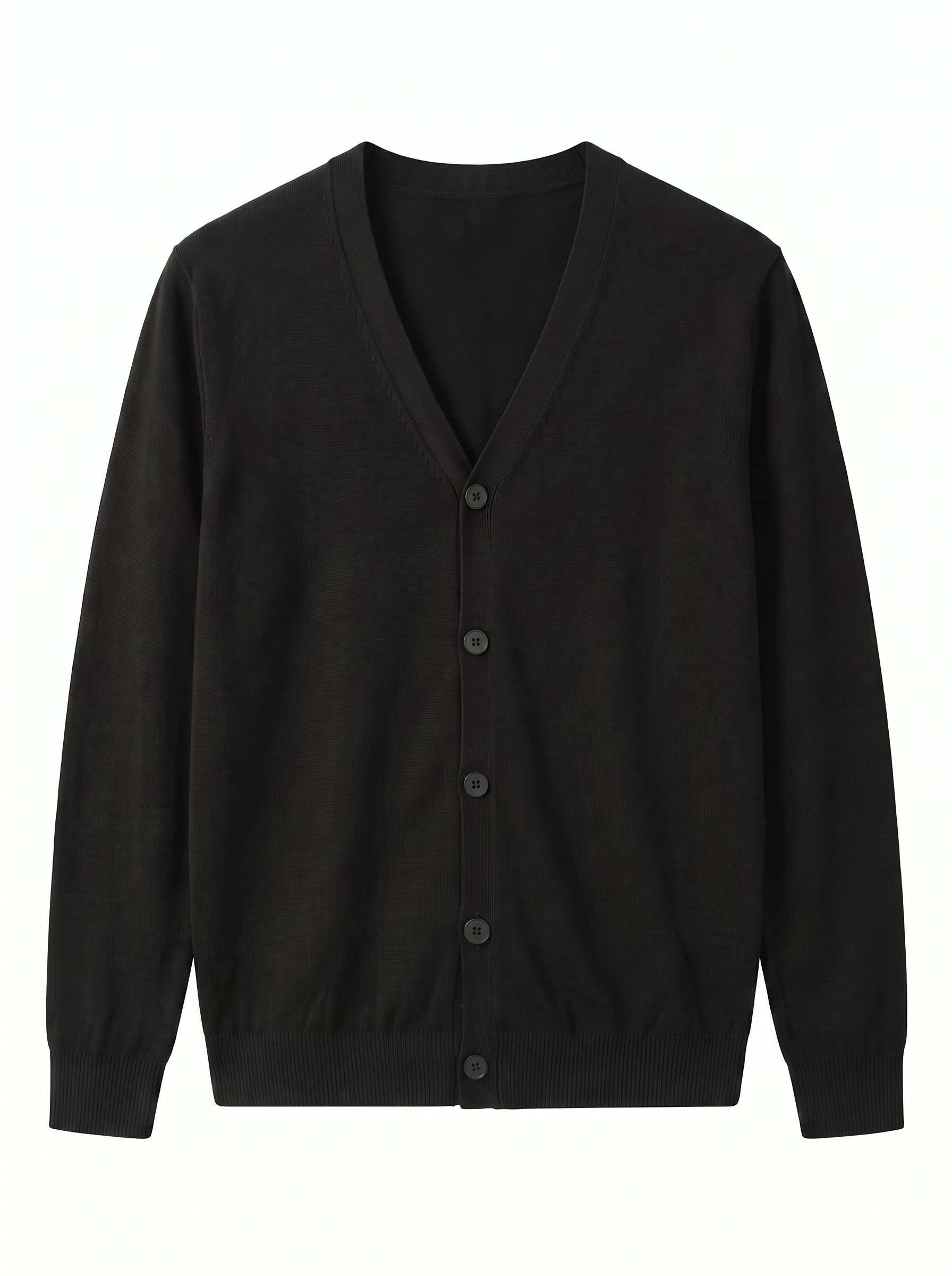 V-Neck Button Cardigan — Black